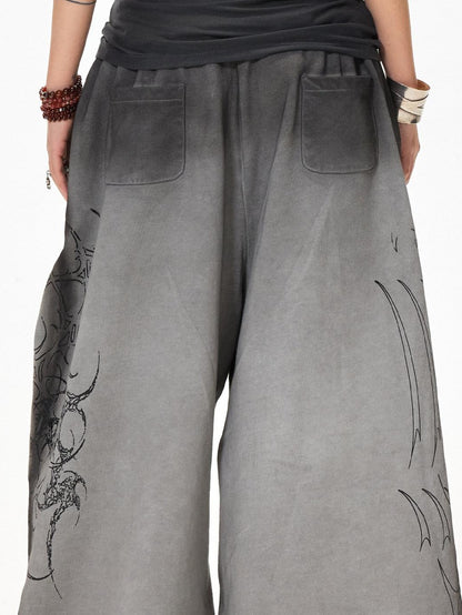 3MODE Gray Heavy Embroidery Mid High Waist Loose Women&
