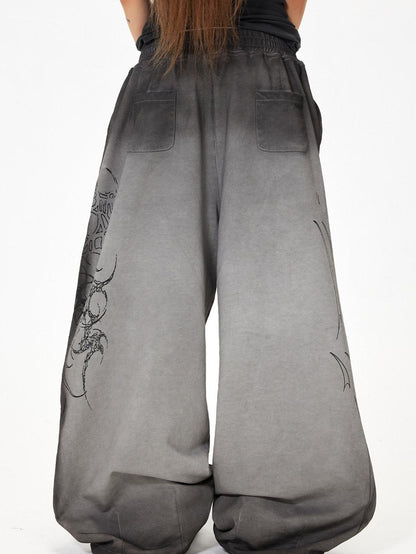 3MODE Gray Heavy Embroidery Mid High Waist Loose Women&