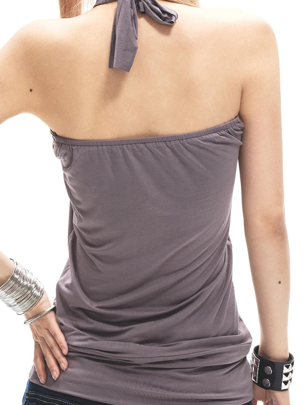 3MODE Gray Purple Colorblock Ruched Front Cutout Women&
