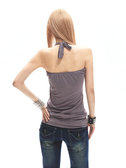 3MODE Gray Purple Colorblock Ruched Front Cutout Women&