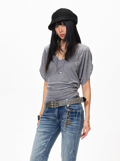 3MODE Gray Sexy Batwing V-neck Women&