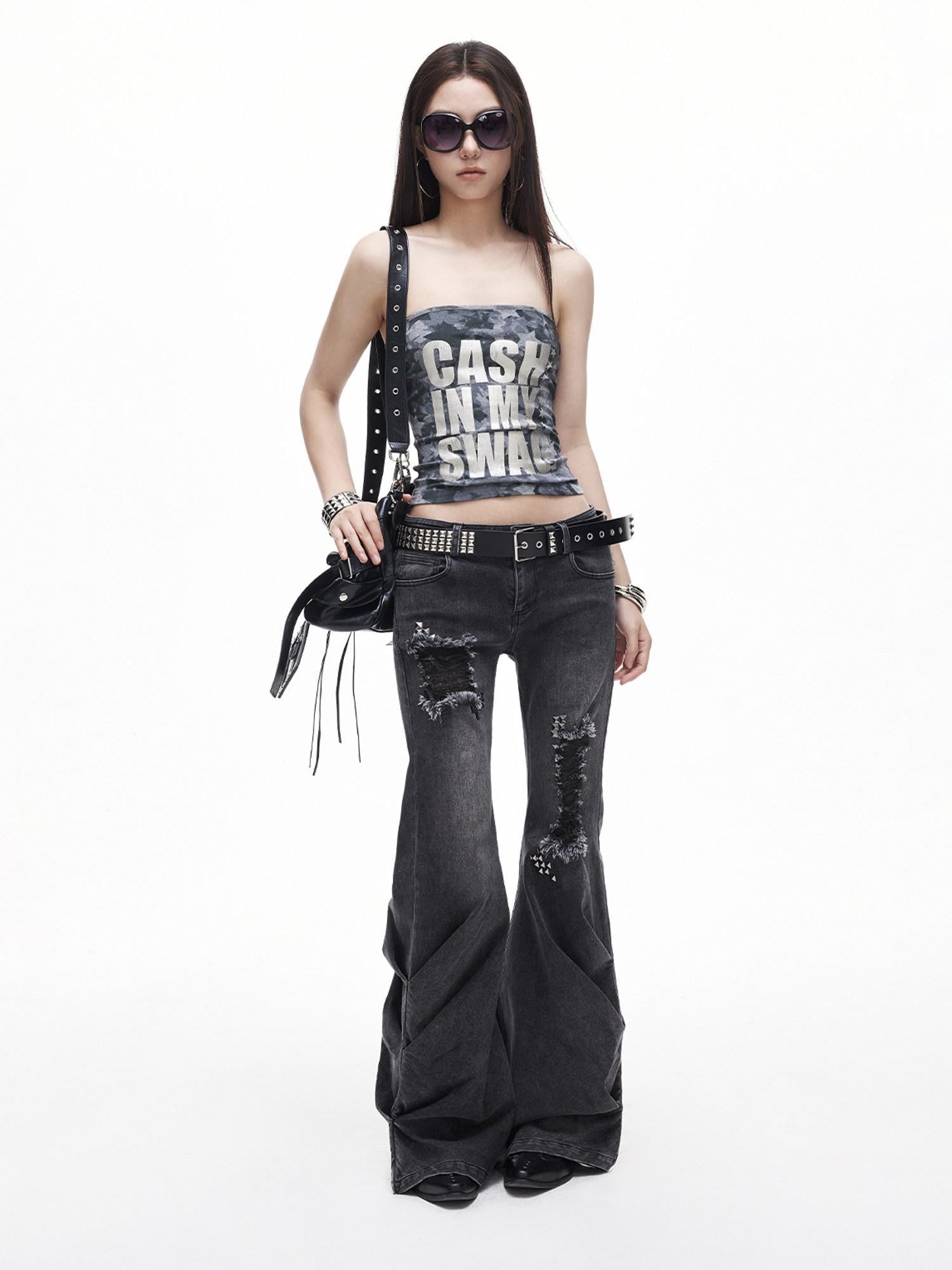 3MODE Grey Camo Letter Print Cropped Slim Fit Sleeveless Women&