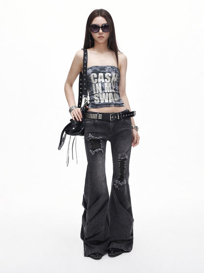3MODE Grey Camo Letter Print Cropped Slim Fit Sleeveless Women&