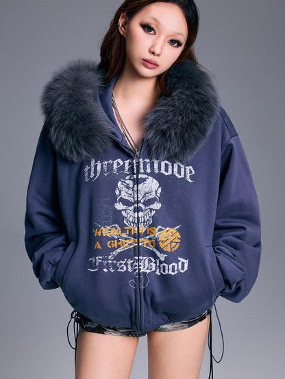 3MODE Heather Grey Faux Fur Hooded Cartoon Loose Women&