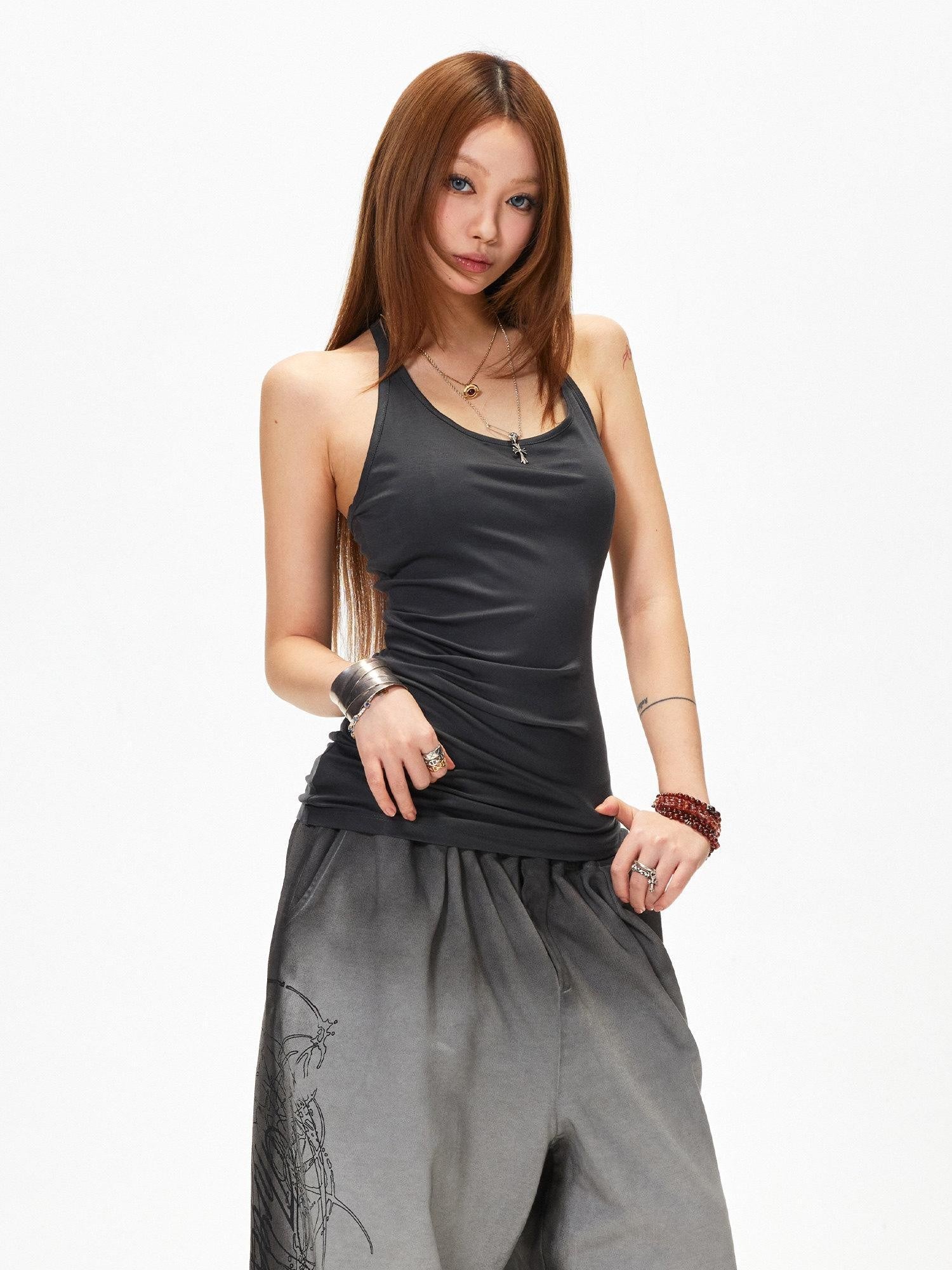 3MODE Khaki U Neck Racerback Off Shoulder Women&