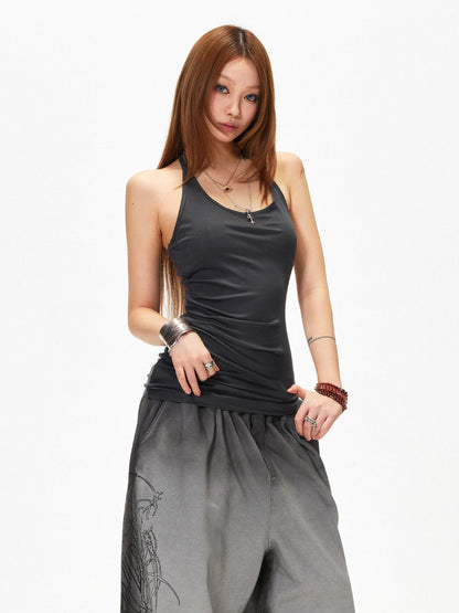 3MODE Khaki U Neck Racerback Off Shoulder Women&