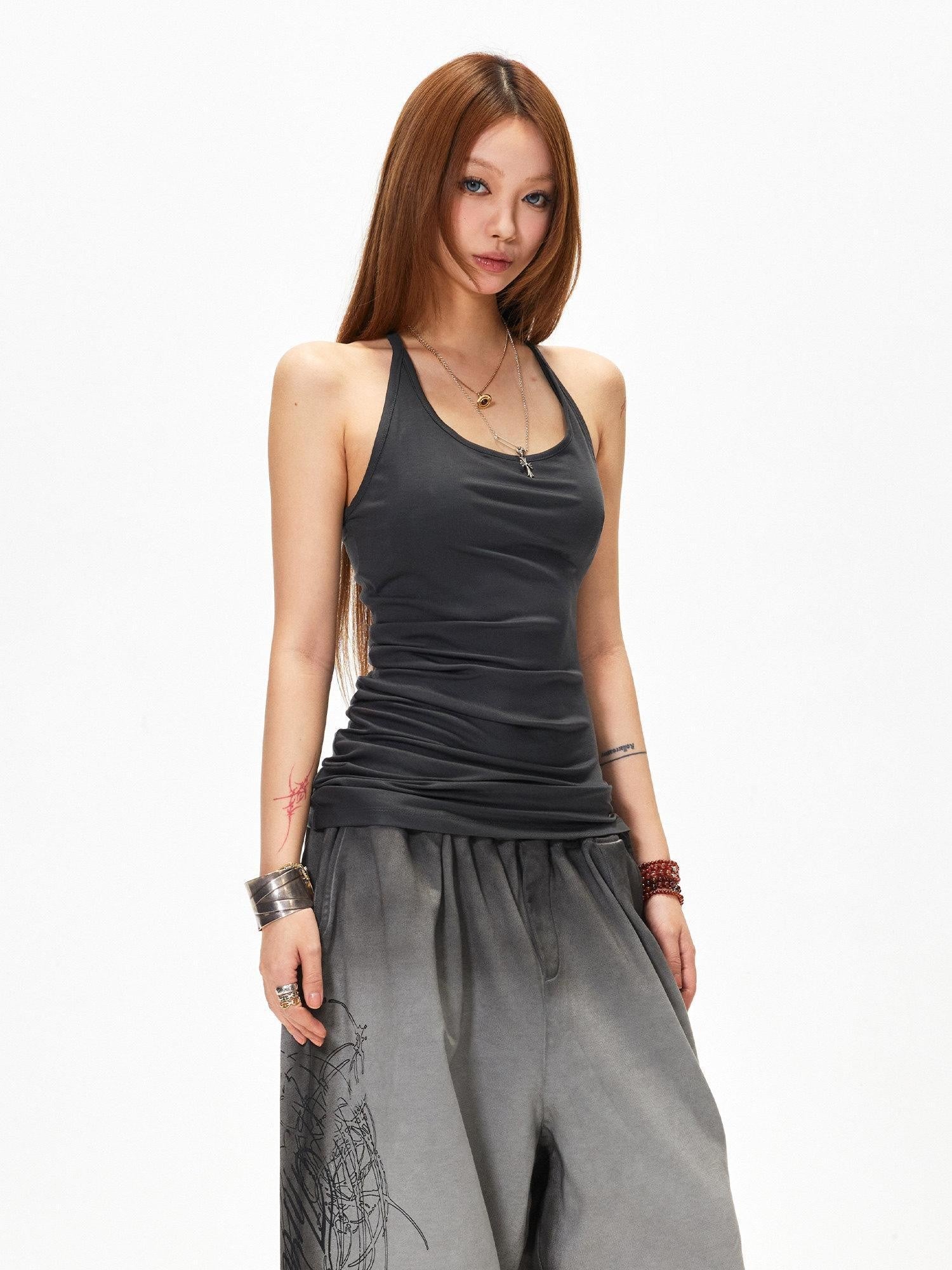3MODE Khaki U Neck Racerback Off Shoulder Women&