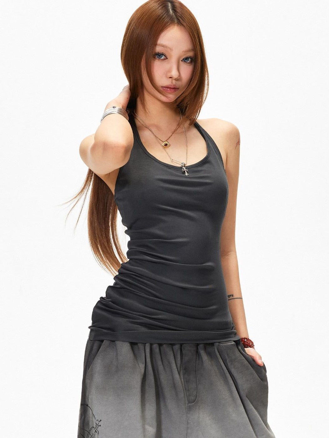 3MODE Khaki U Neck Racerback Off Shoulder Women&