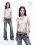 3MODE Leopard Print Asymmetric Shoulder Cropped Slim Women&