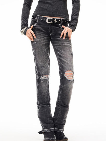 3MODE Light Blue Distressed Low Rise Vintage Women&