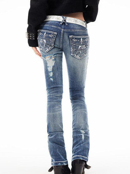 3MODE Light Blue Distressed Low Rise Vintage Women&