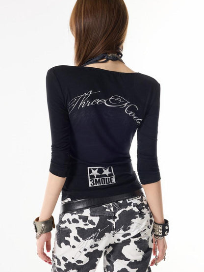 3MODE Light Coffee Printed Scoop Neck Slim Fit Women&