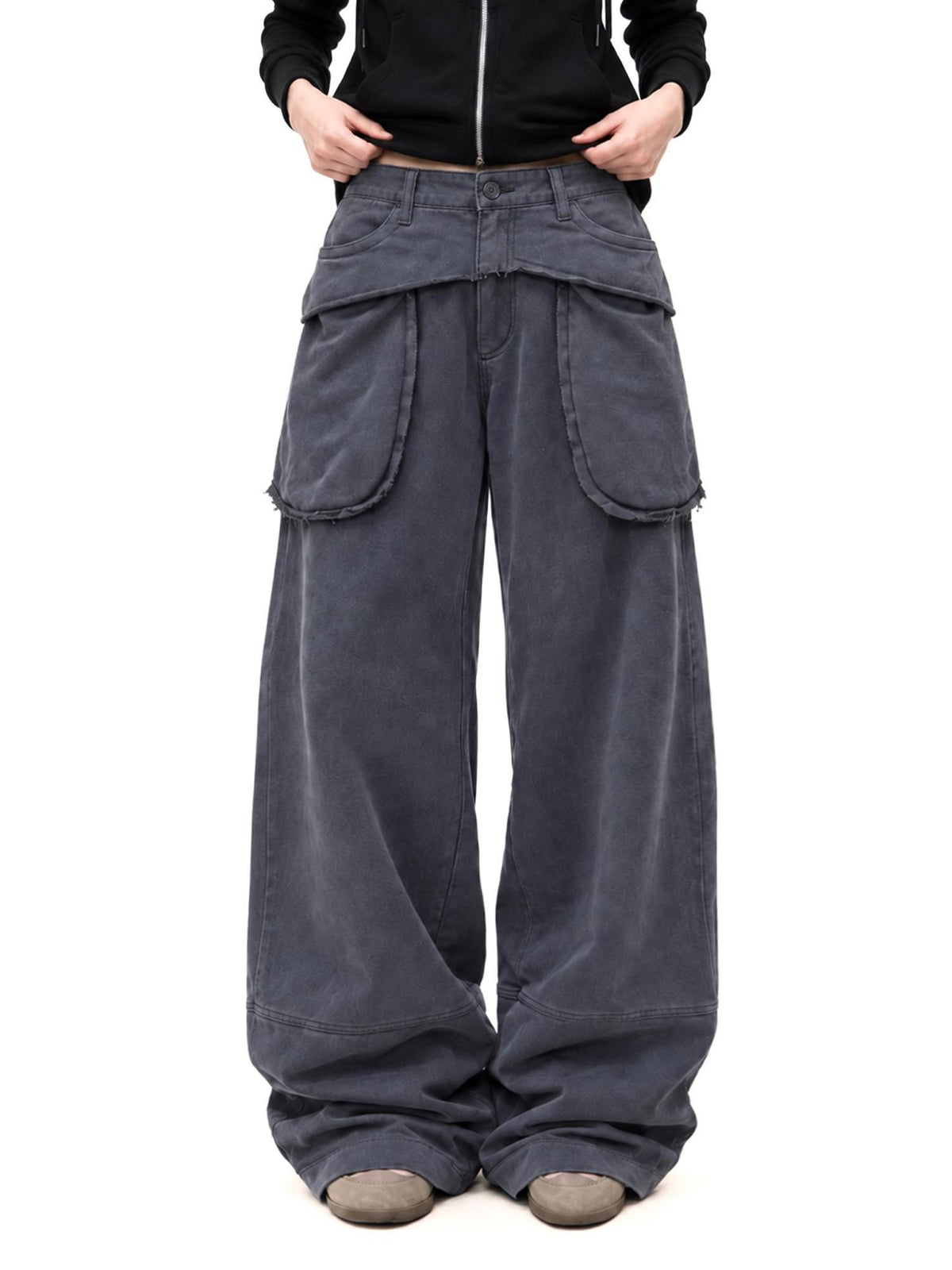 3MODE Loose Wide Leg Exposed Pocket Cotton Women&