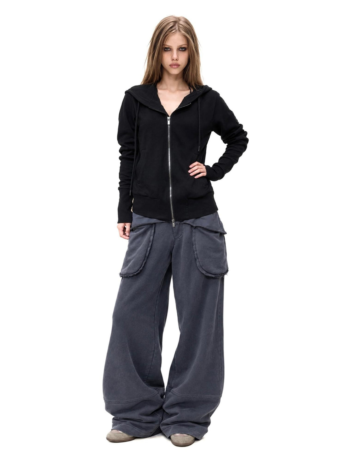 3MODE Loose Wide Leg Exposed Pocket Cotton Women&