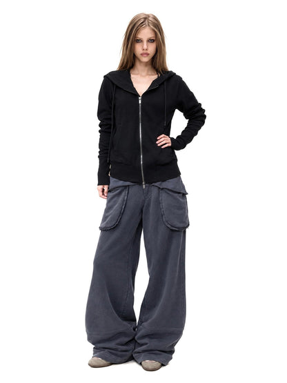 3MODE Loose Wide Leg Exposed Pocket Cotton Women&