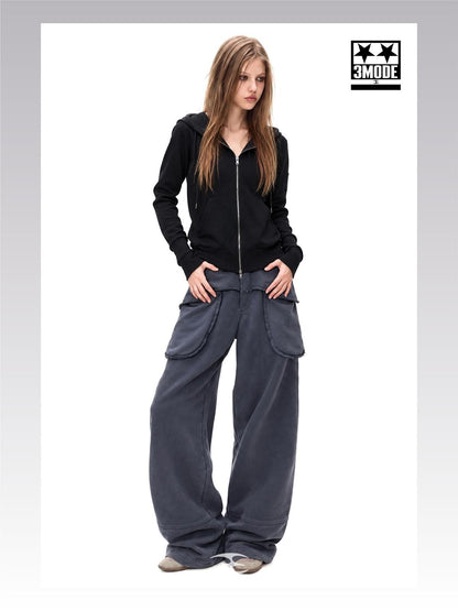 3MODE Loose Wide Leg Exposed Pocket Cotton Women&