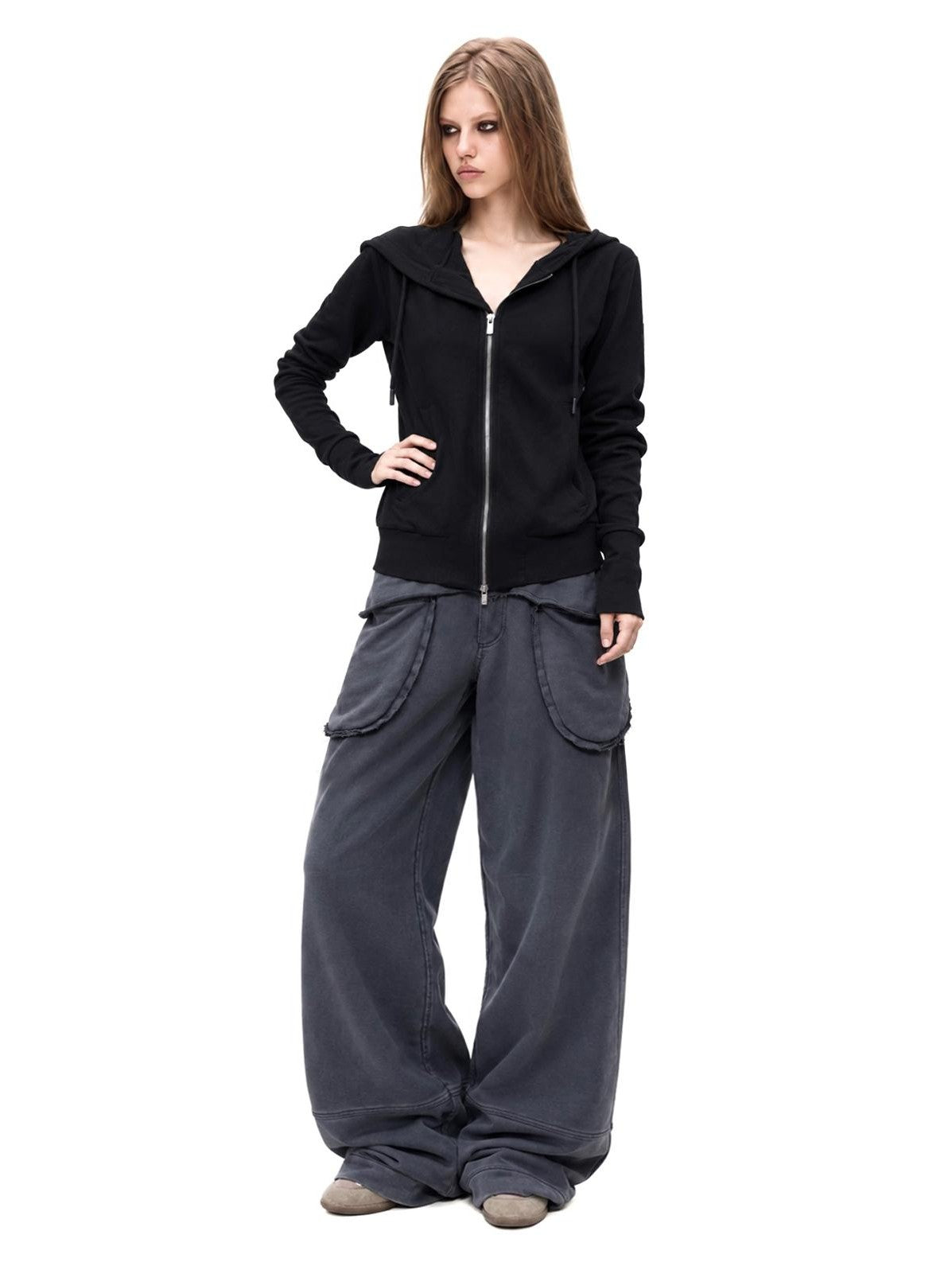 3MODE Loose Wide Leg Exposed Pocket Cotton Women&