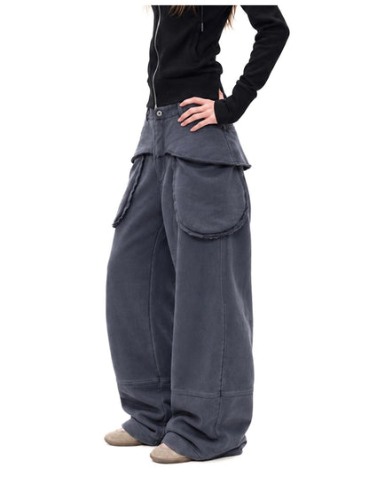 3MODE Loose Wide Leg Exposed Pocket Cotton Women&