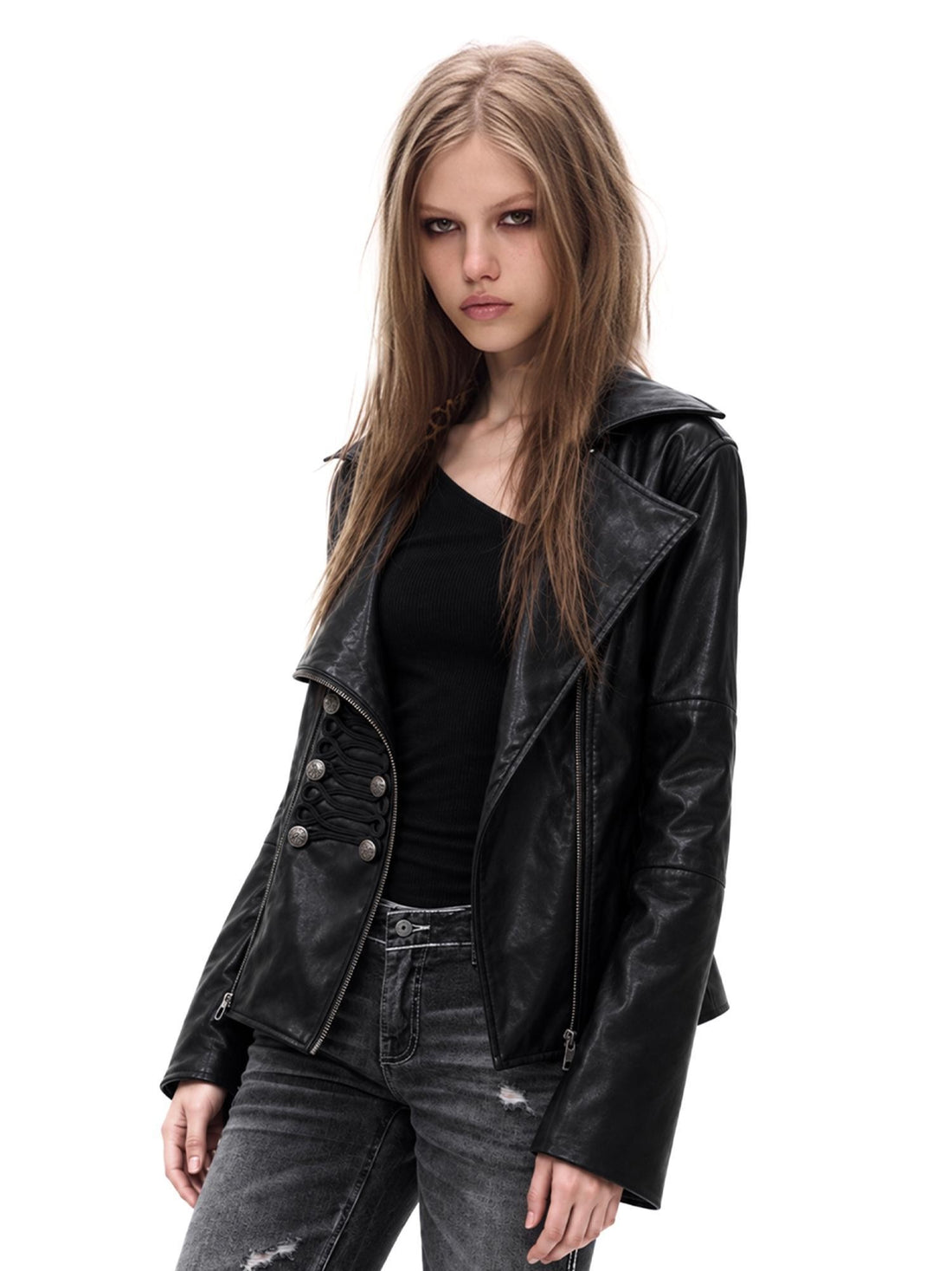 3MODE Metal Buckle Double Zip Lapel Pu Women&