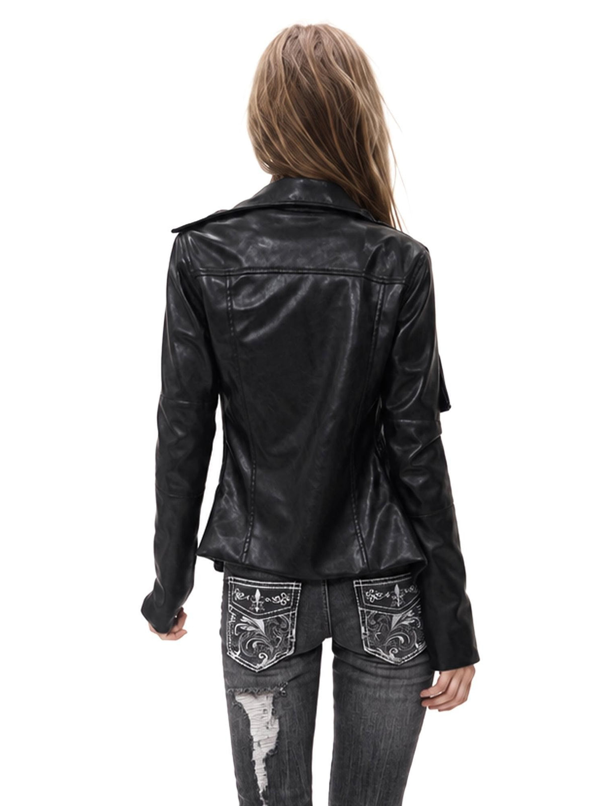 3MODE Metal Buckle Double Zip Lapel Pu Women&
