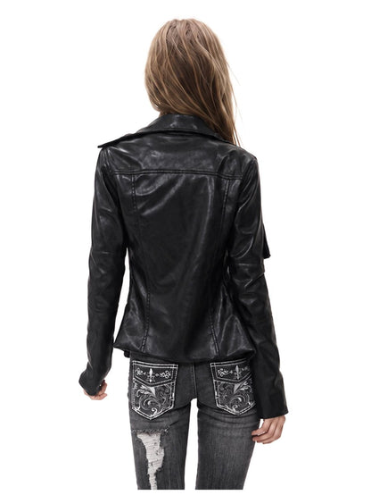 3MODE Metal Buckle Double Zip Lapel Pu Women&