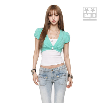 3MODE_Mint_Green_Puff_Sleeve_Two_Piece_Cropped_Overlay_Women&