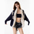 3MODE_Navy_Diamond_Knit_Fur_Collar_Oversized_Women&