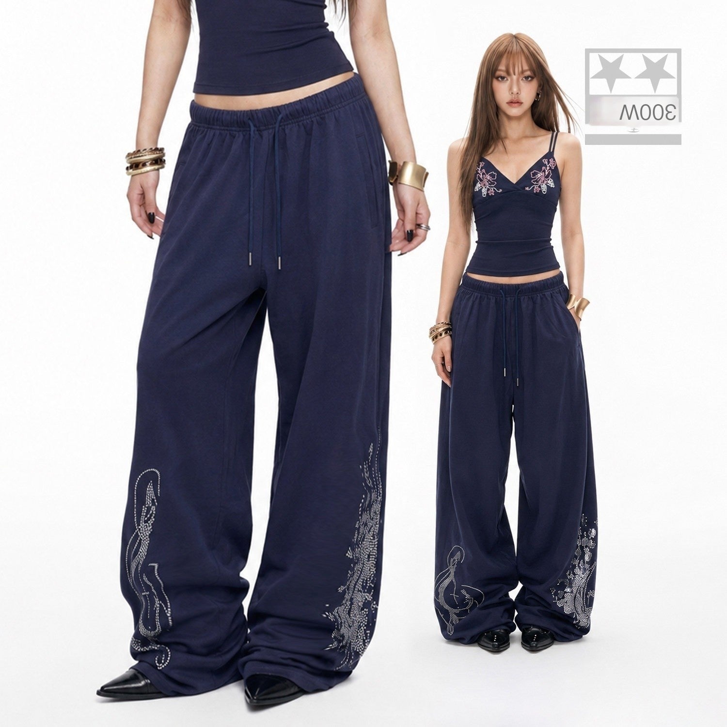 3MODE_Navy_Side_Rhinestone_Drawstring_Low_Waist_Women&