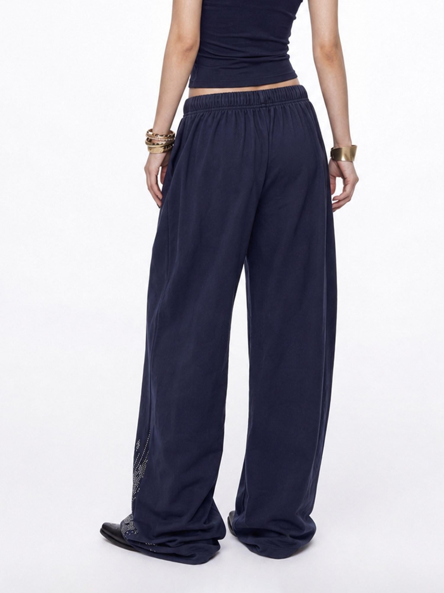 3MODE Navy Side Rhinestone Drawstring Low Waist Women&