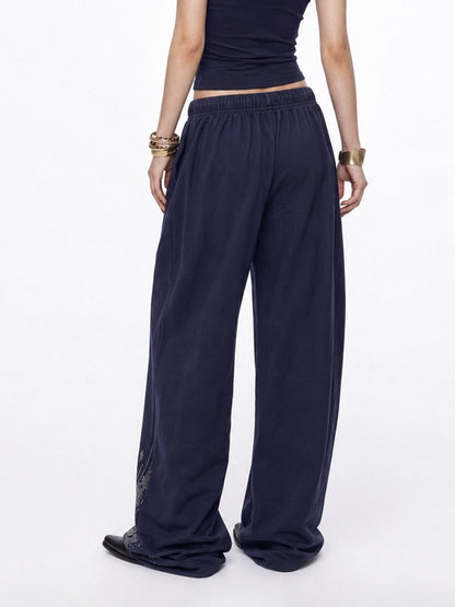3MODE Navy Side Rhinestone Drawstring Low Waist Women&