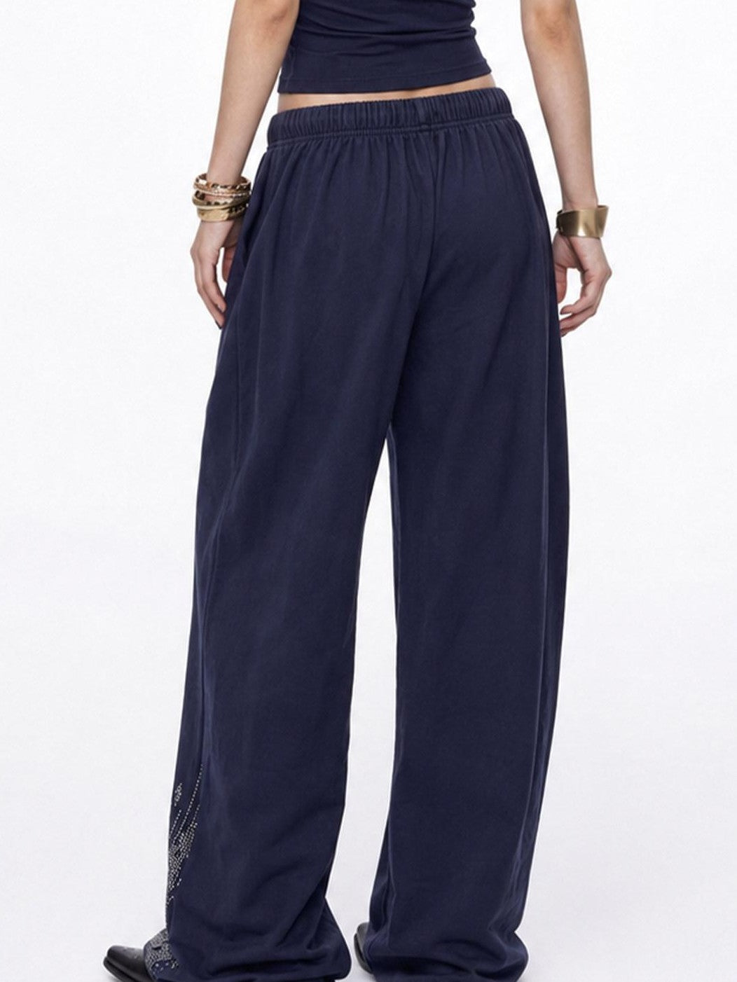 3MODE Navy Side Rhinestone Drawstring Low Waist Women&