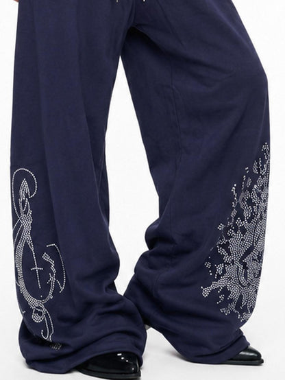 3MODE Navy Side Rhinestone Drawstring Low Waist Women&