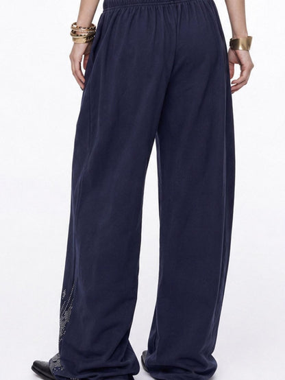 3MODE Navy Side Rhinestone Drawstring Low Waist Women&