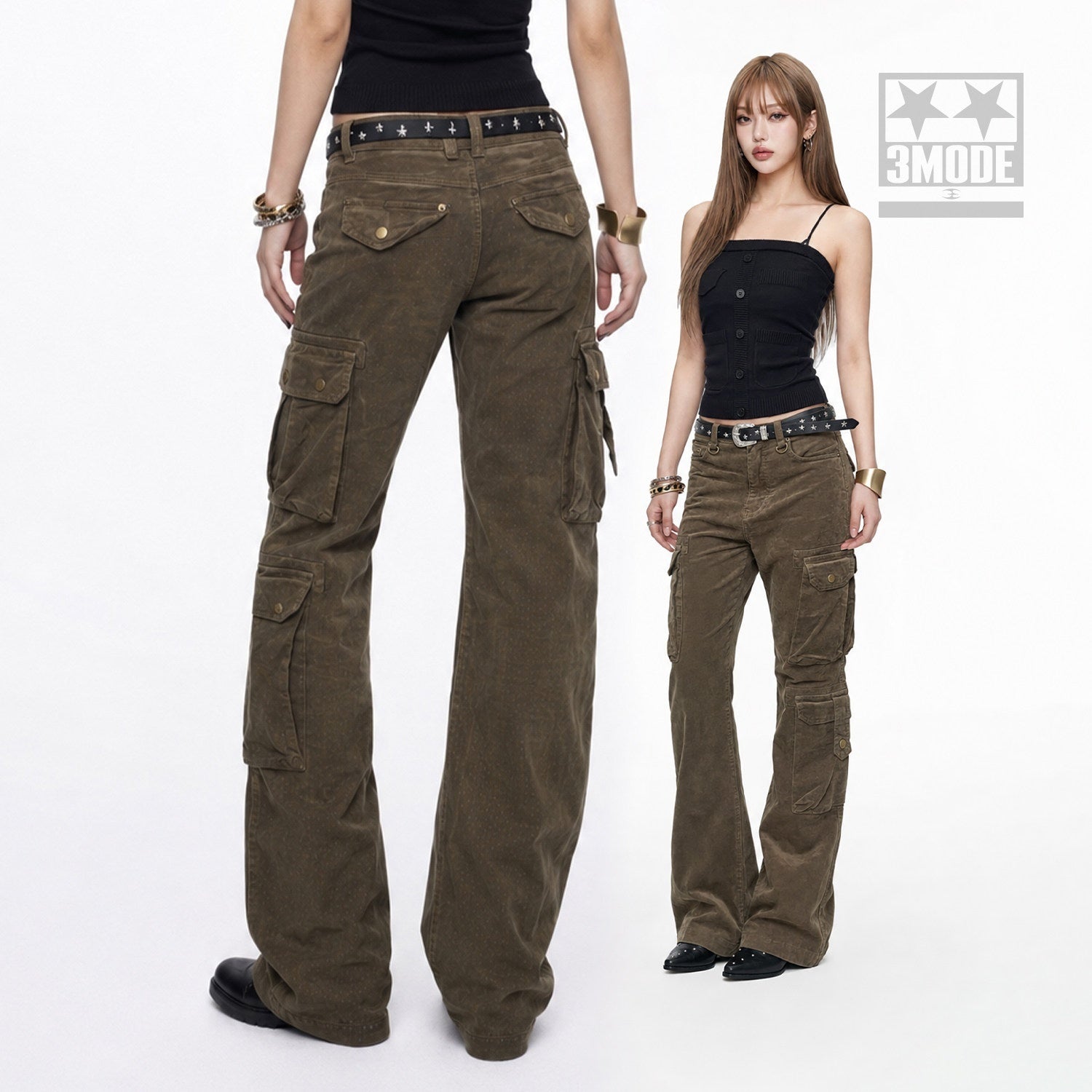 3MODE_Olive_Green_Cargo_Multi_Pocket_High_Waist_Women&