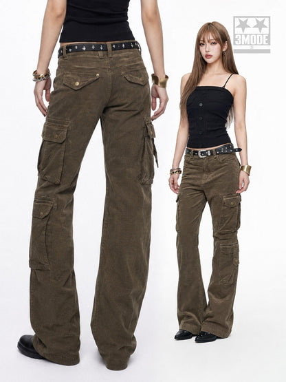3MODE Olive Green Cargo Multi Pocket High Waist Women&