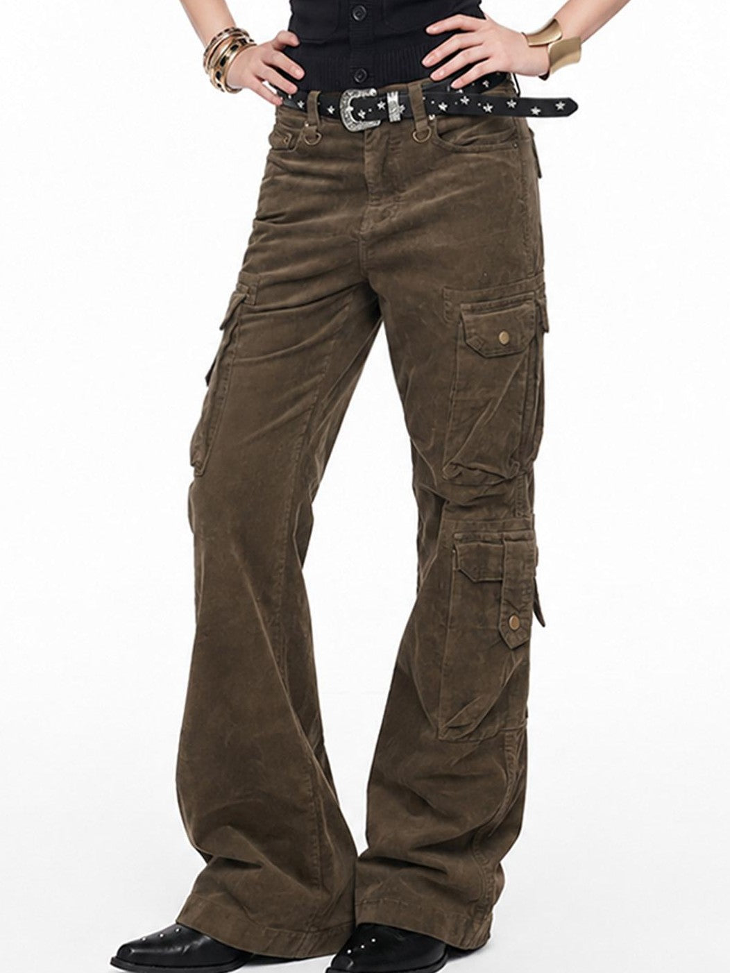 3MODE Olive Green Cargo Multi Pocket High Waist Women&