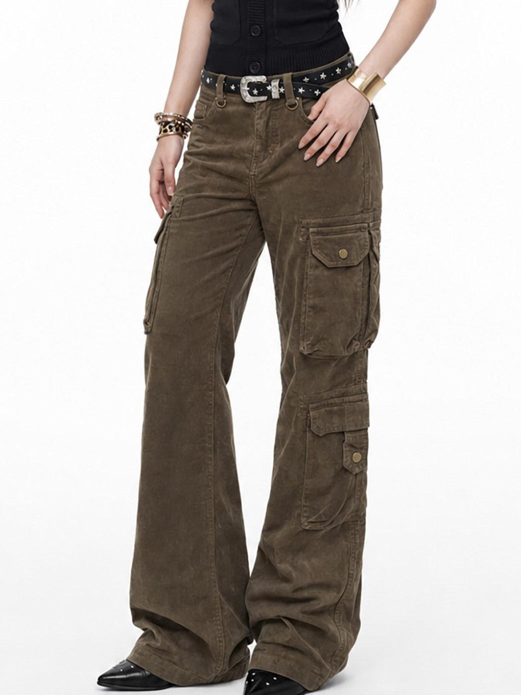 3MODE Olive Green Cargo Multi Pocket High Waist Women&