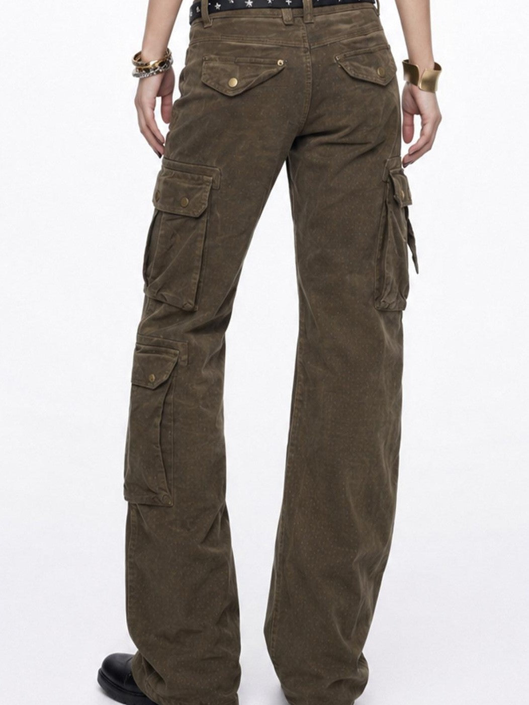 3MODE Olive Green Cargo Multi Pocket High Waist Women&