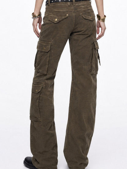 3MODE Olive Green Cargo Multi Pocket High Waist Women&