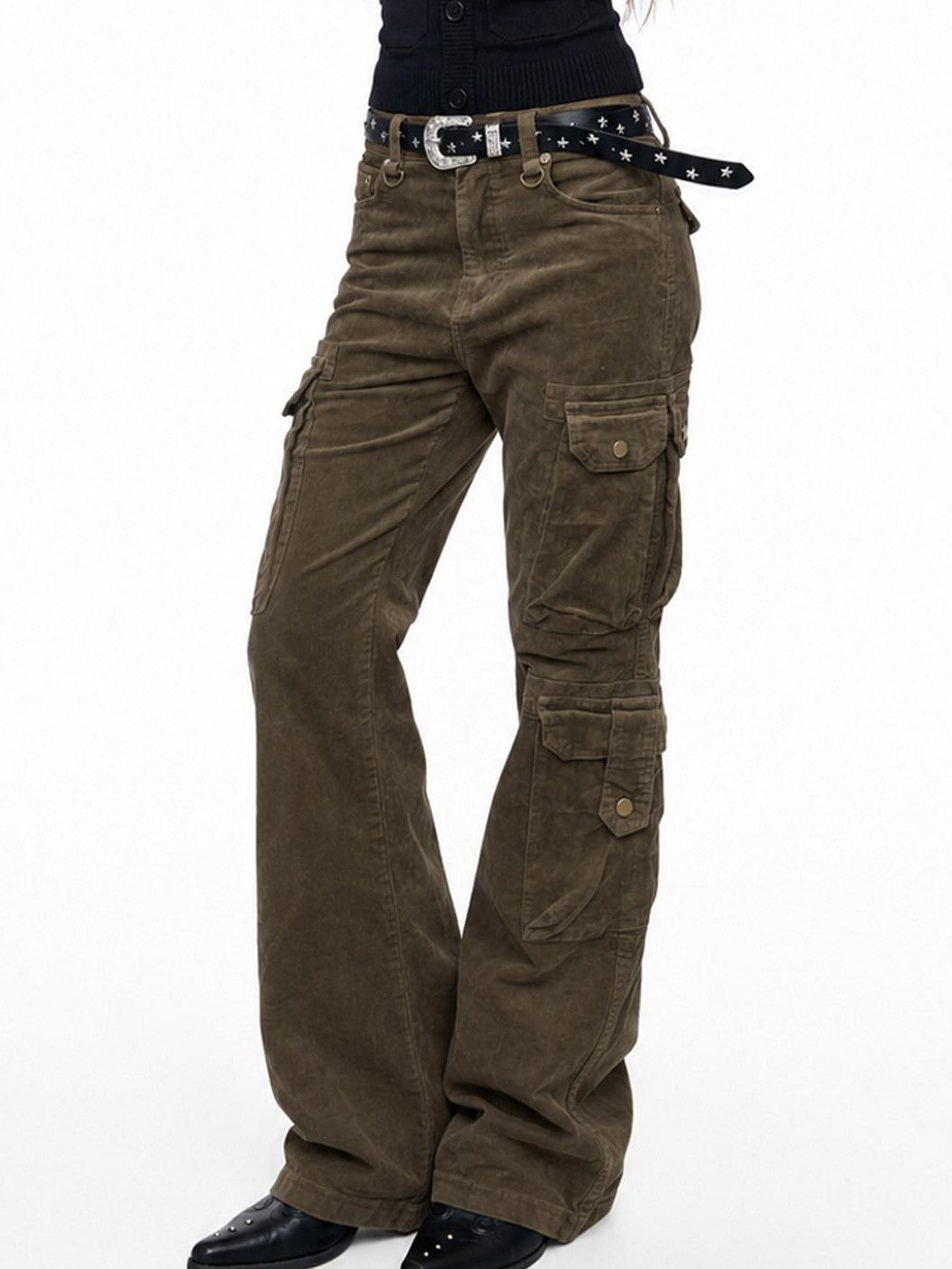 3MODE Olive Green Cargo Multi Pocket High Waist Women&