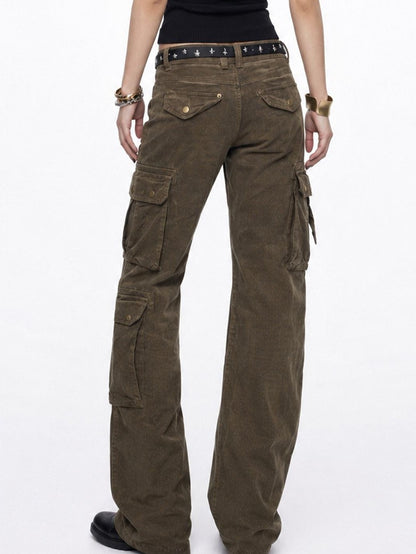 3MODE Olive Green Cargo Multi Pocket High Waist Women&