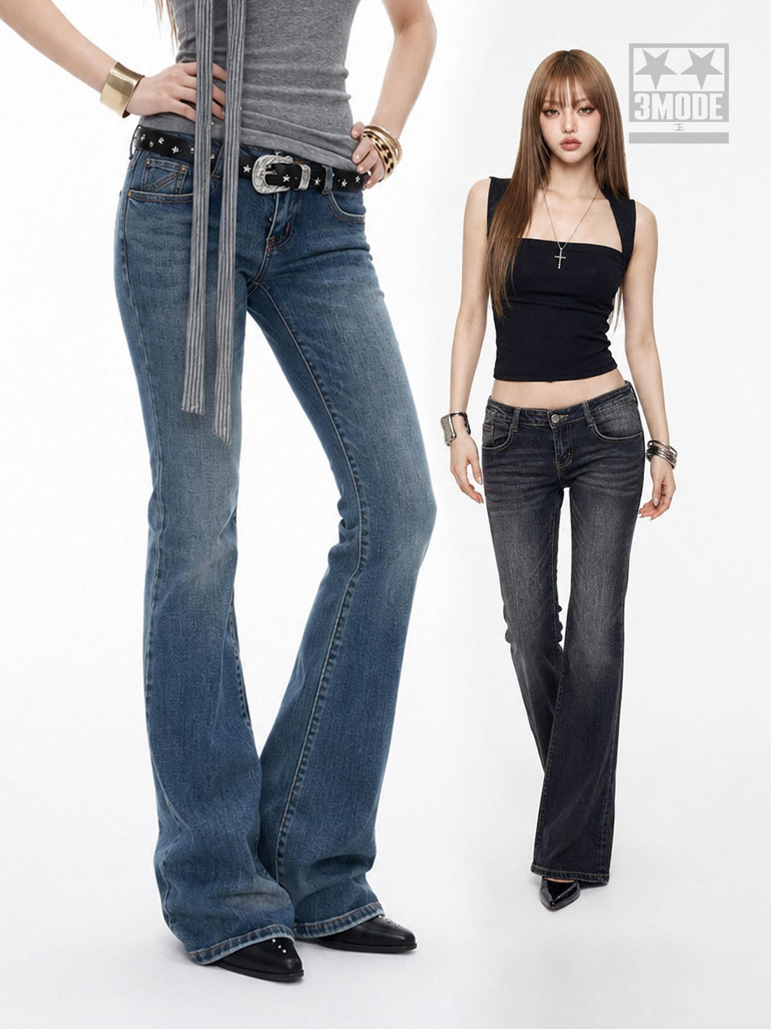 3MODE Ombre Low Rise Y2k Retro Floor Length Slim Micro Women&