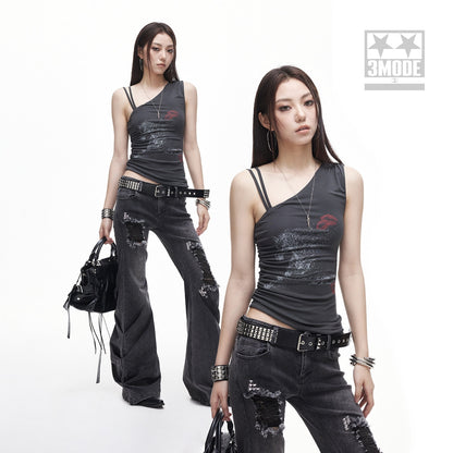 3MODE_One_Shoulder_Printed_Distressed_Slim_Cropped_Women&