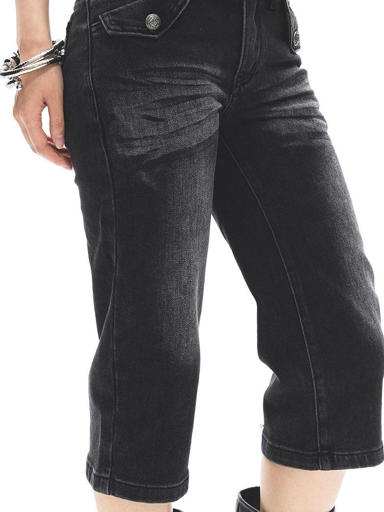 3MODE Punk Faded Double Pocket Low Waist Wide Leg Women&