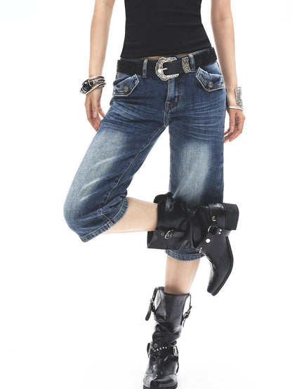 3MODE Punk Faded Double Pocket Low Waist Wide Leg Women&