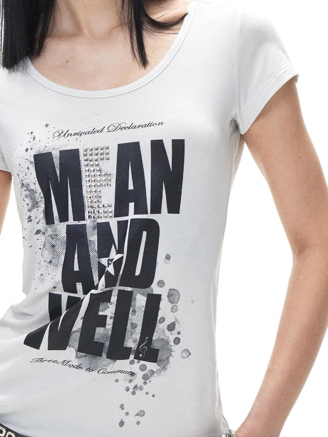 3MODE Punk Letter Print Crew Neck Slim Women&