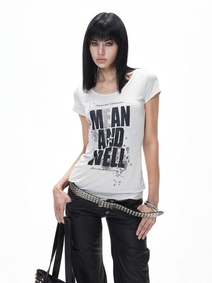 3MODE Punk Letter Print Crew Neck Slim Women&