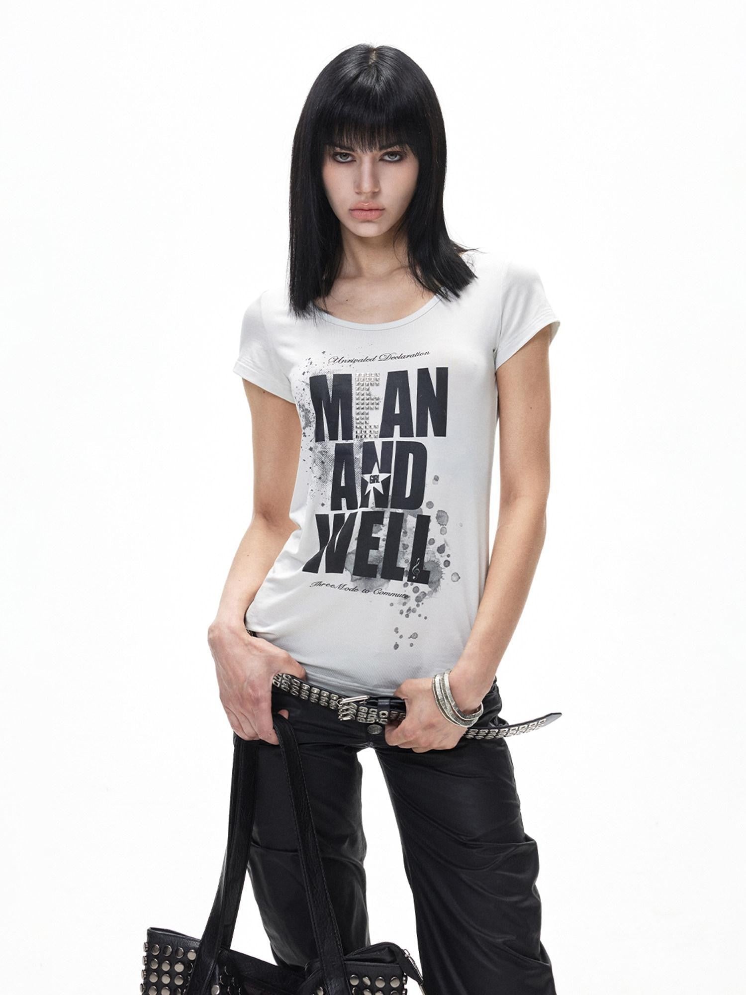 3MODE Punk Letter Print Crew Neck Slim Women&