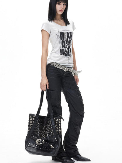 3MODE Punk Letter Print Crew Neck Slim Women&