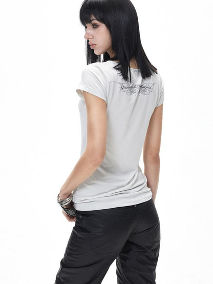 3MODE Punk Letter Print Crew Neck Slim Women&